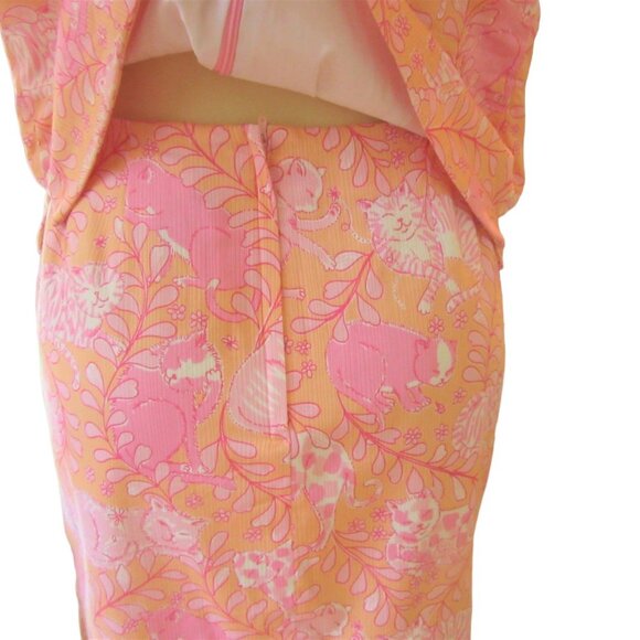Lilly Pulitzer 2 Piece Skirt and Blouse Set, Pink and White with Cats, Sz 10/ 12 - Picture 7 of 10